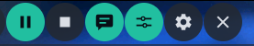 The floating bar with six numbered buttons: Pause, Stop, Log, Quick Bar, Settings and Close